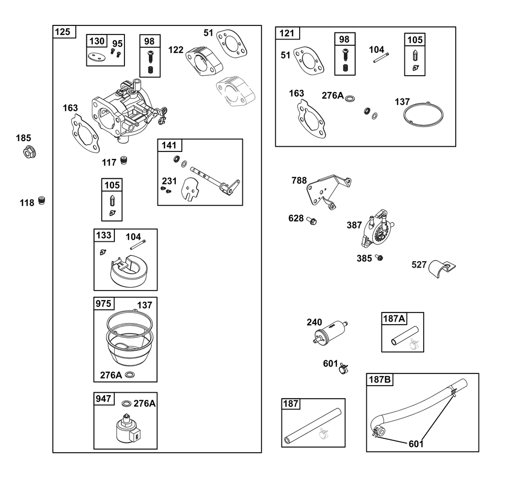Carburetor And Fuel Supply Group Diagram and Parts List for 356777-0159-B5 200000 - 399999 Briggs and Stratton Engine